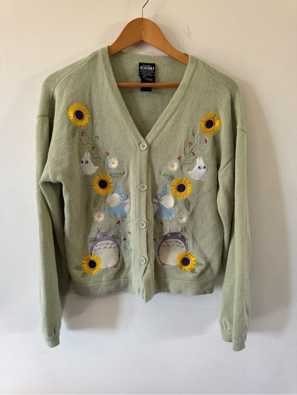 Studio Ghibli My Neighbor Totoro Cardigan M Embroidered Sage Green Sweater